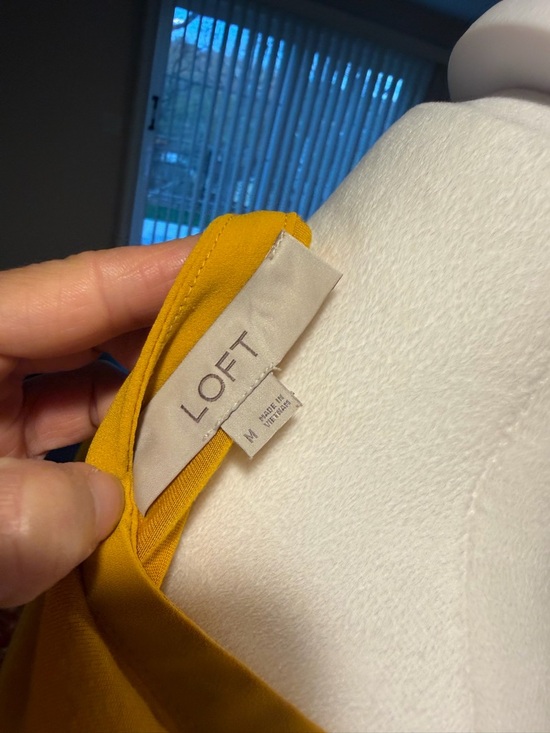 LOFT Mustard Tie-Neck Short Sleeve Blouse - Picture 5 of 6